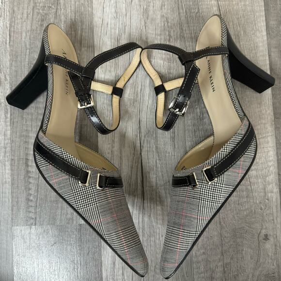 Anne Klein Plaid Houndstooth Point Toe Heels Pumps Size 8 - Picture 2 of 7